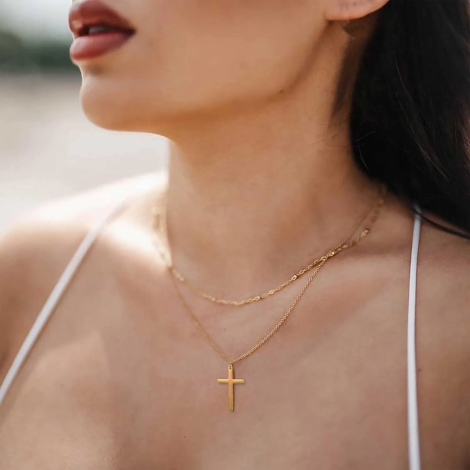 Moodear Cross Necklace for Women - Dainty 925 Sterling Silver/Gold Plated Layered Cross Pendant Simple Small Necklaces for Women Trendy Jewelry Gifts