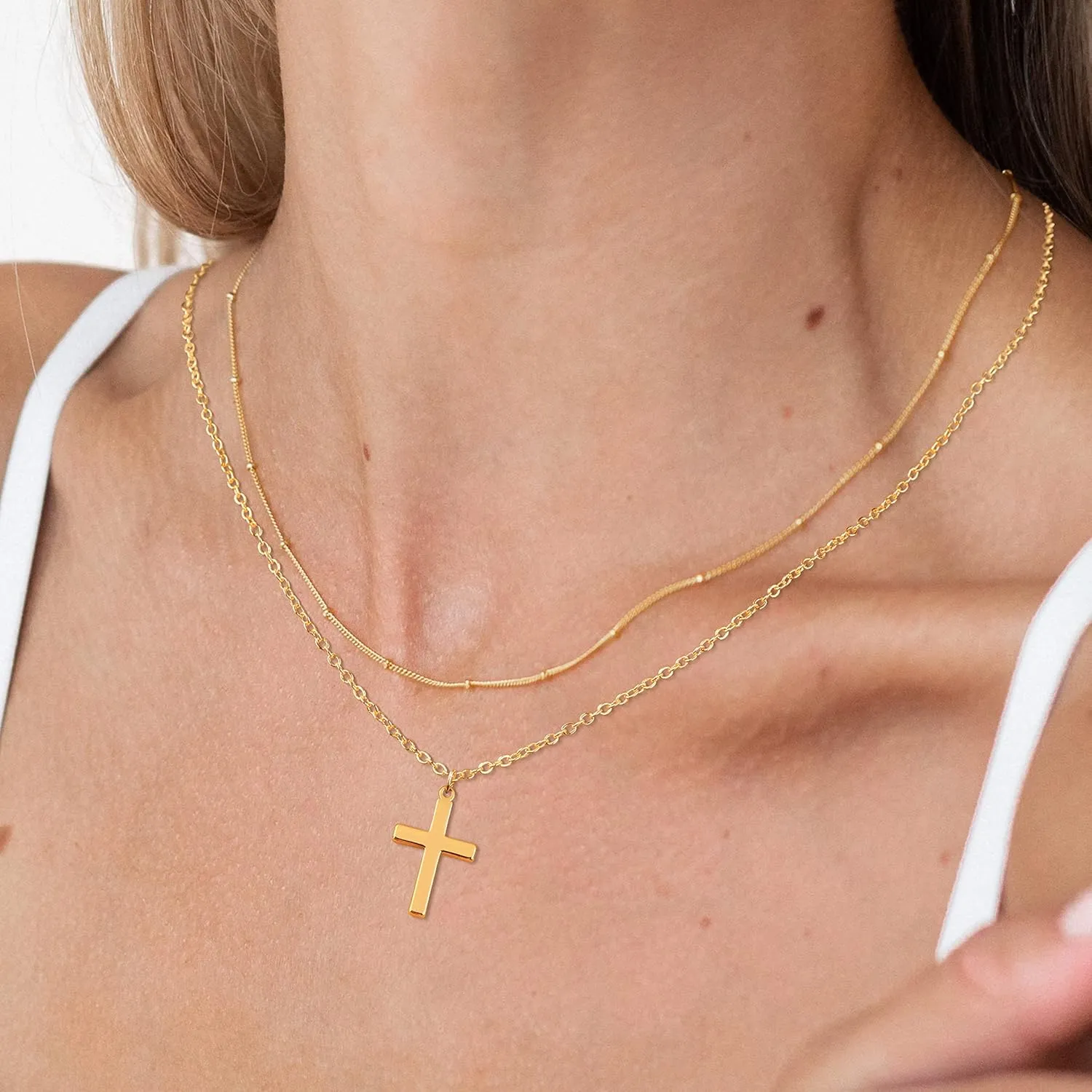 Moodear Cross Necklace for Women - Dainty 925 Sterling Silver/Gold Plated Layered Cross Pendant Simple Small Necklaces for Women Trendy Jewelry Gifts