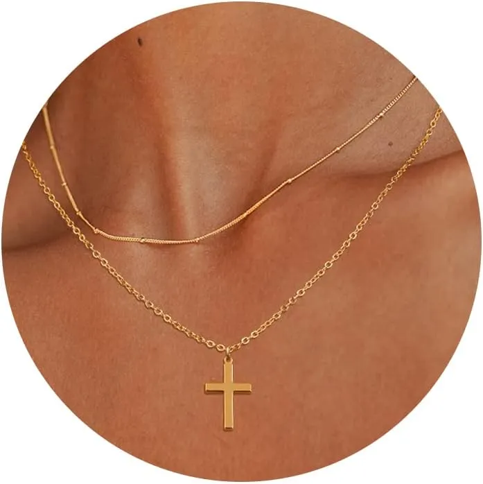 Moodear Cross Necklace for Women - Dainty 925 Sterling Silver/Gold Plated Layered Cross Pendant Simple Small Necklaces for Women Trendy Jewelry Gifts