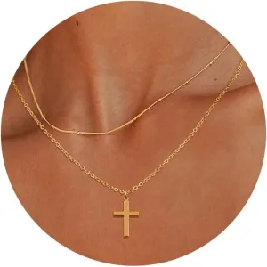 Moodear Cross Necklace for Women - Dainty 925 Sterling Silver/Gold Plated Layered Cross Pendant Simple Small Necklaces for Women Trendy Jewelry Gifts