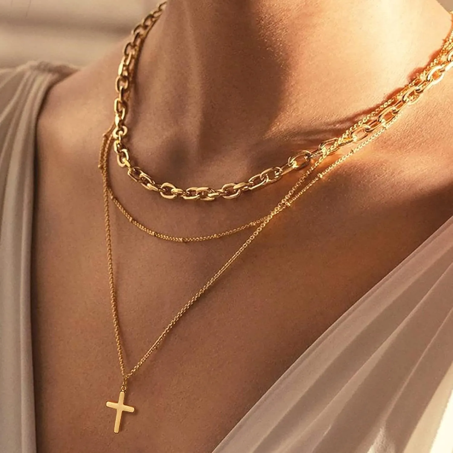 Moodear Cross Necklace for Women - Dainty 925 Sterling Silver/Gold Plated Layered Cross Pendant Simple Small Necklaces for Women Trendy Jewelry Gifts