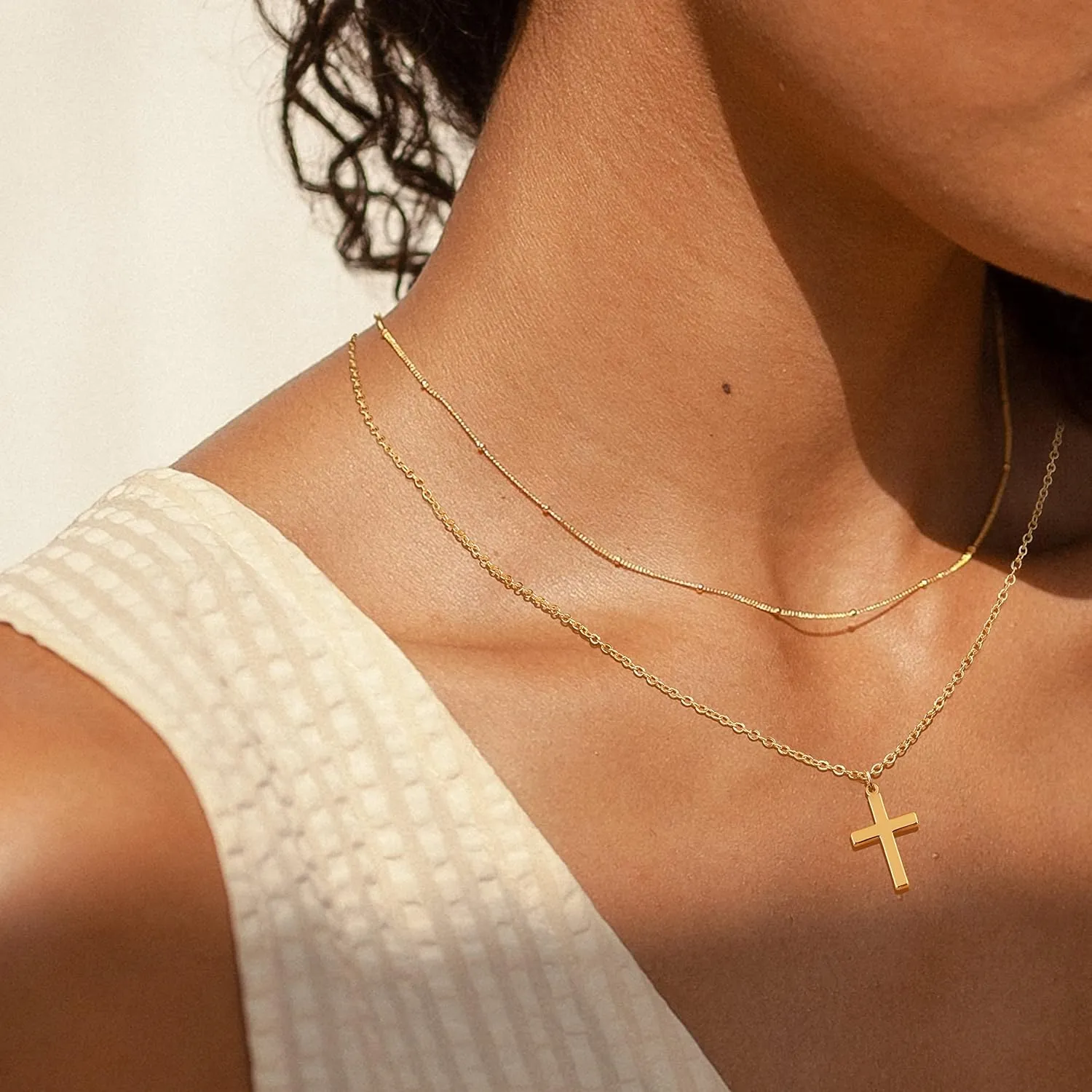 Moodear Cross Necklace for Women - Dainty 925 Sterling Silver/Gold Plated Layered Cross Pendant Simple Small Necklaces for Women Trendy Jewelry Gifts