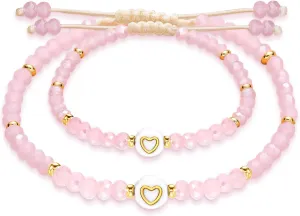 Mother Daughter Bead Bracelet Set for 2, Mommy and Me Matching Bead Bracelet, Mama and Mini Matching Heart Bracelets for Mom Daughter Valentines Mother's Day Gift