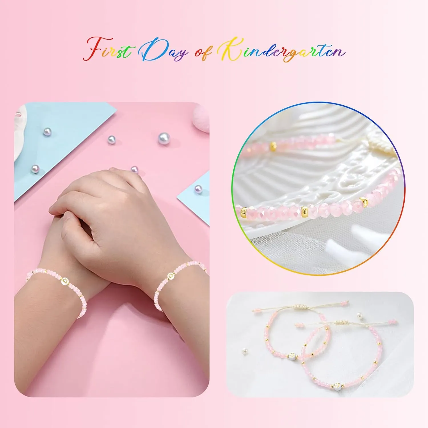 Mother Daughter Bead Bracelet Set for 2, Mommy and Me Matching Bead Bracelet, Mama and Mini Matching Heart Bracelets for Mom Daughter Valentines Mother's Day Gift