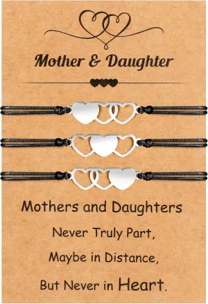 Mothers Day Bracelet Gifts, Adjustable Hearts Mother Daughter Bracelets with Card, Celebrate Love Mothers Day Gifts for Grandma Daughter Accessories