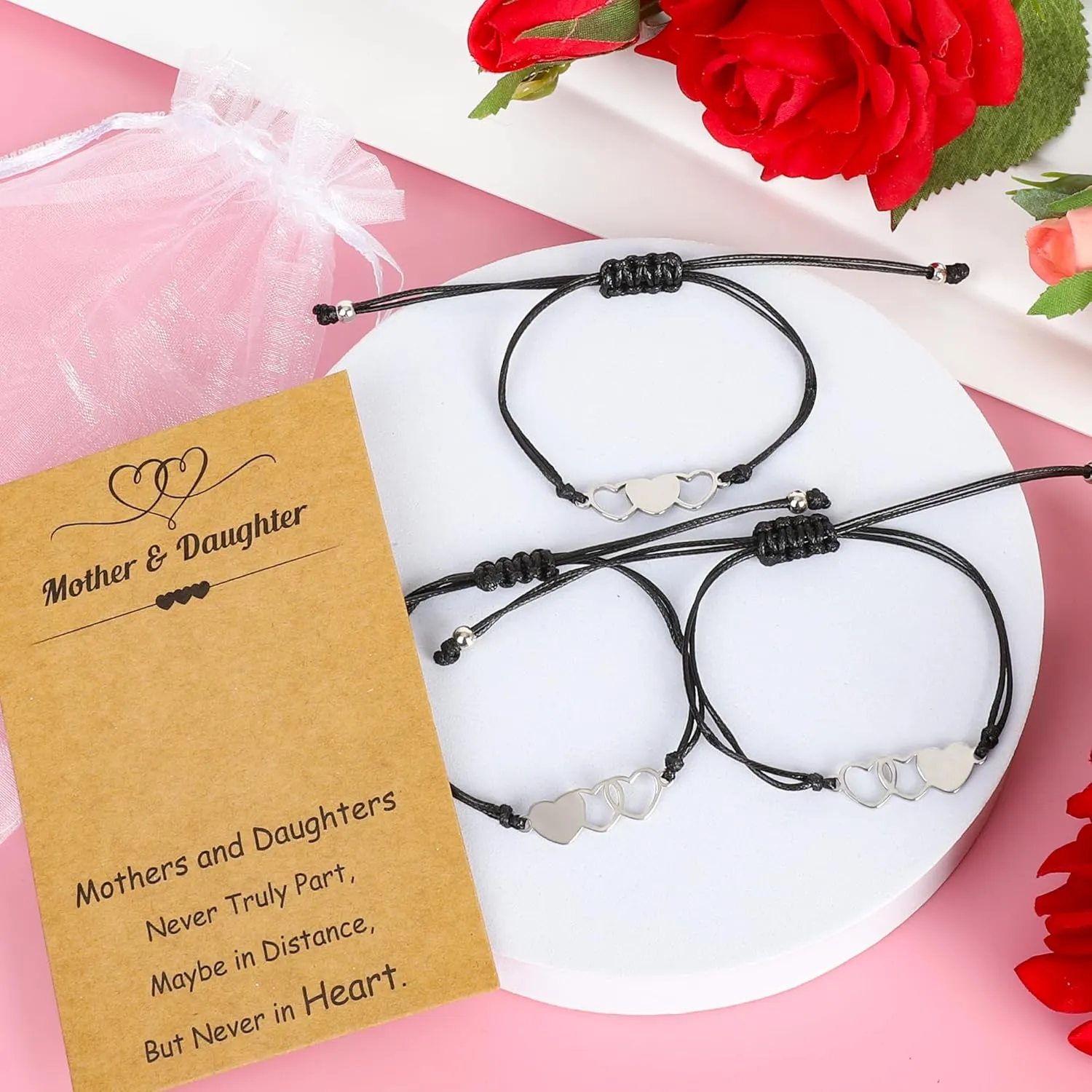 Mothers Day Bracelet Gifts, Adjustable Hearts Mother Daughter Bracelets with Card, Celebrate Love Mothers Day Gifts for Grandma Daughter Accessories