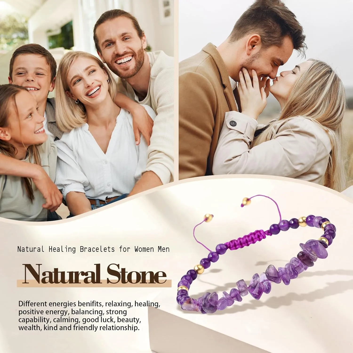 Mothers Day Gifts - Amethyst Bracelet for Women Healing Protection Natural Stone Gemstone Bracelet Purple Gifts for Women Teens Girls, Valentine's Day Birthday Christmas Gifts