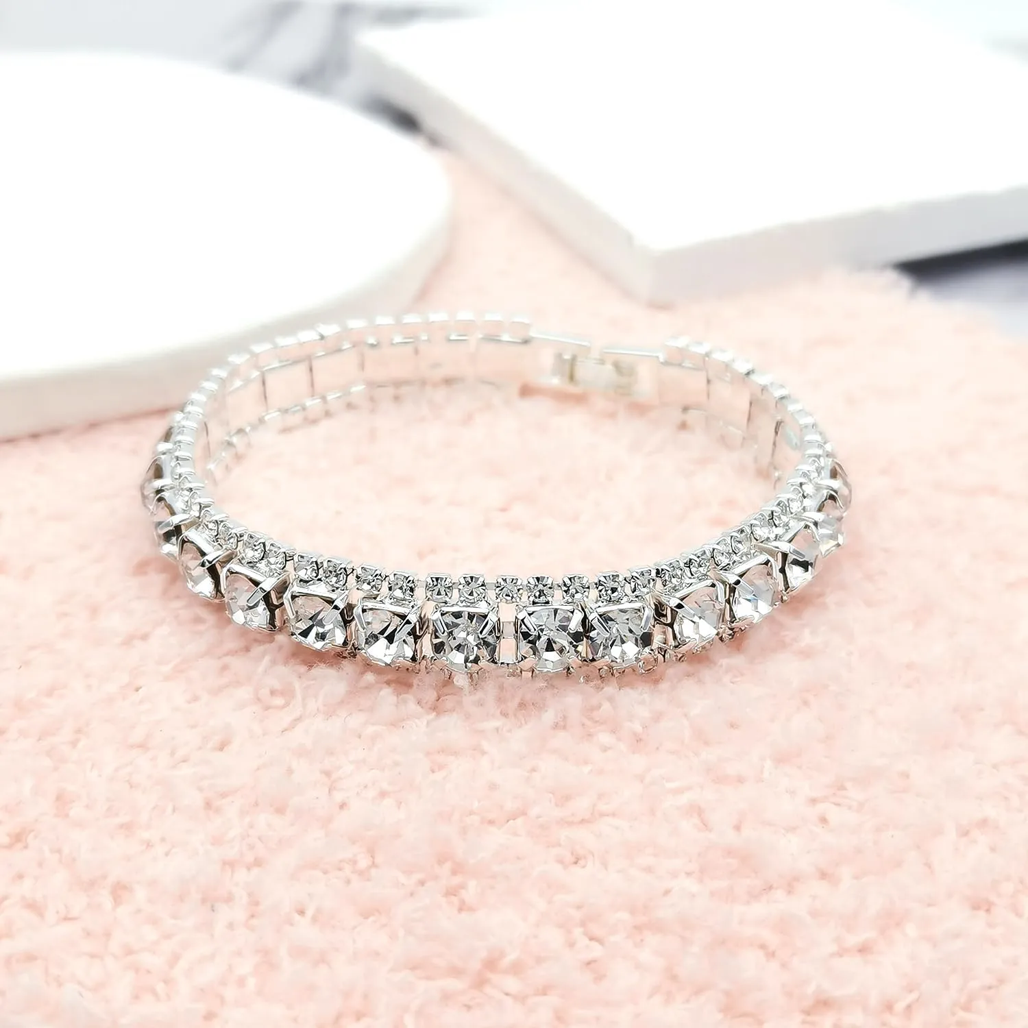 Multi Color 6mm Round Rhinestones Tennis Bracelets Silver Womens Red Blue Black Clear Rhinestones Jewelry