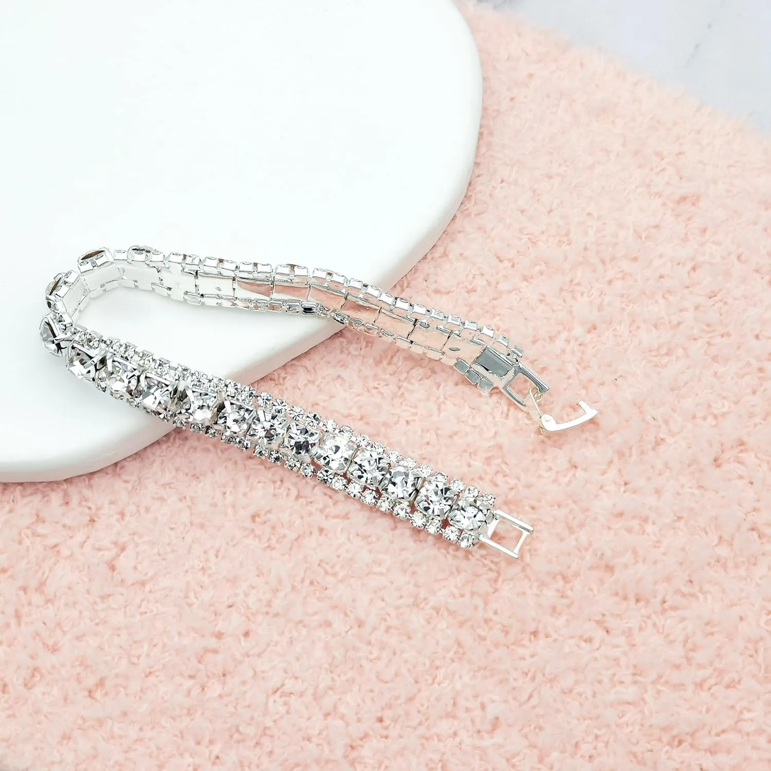 Multi Color 6mm Round Rhinestones Tennis Bracelets Silver Womens Red Blue Black Clear Rhinestones Jewelry