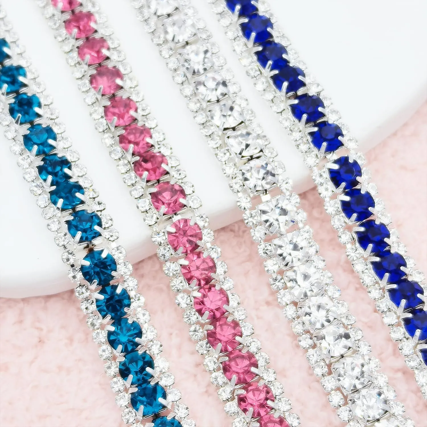 Multi Color 6mm Round Rhinestones Tennis Bracelets Silver Womens Red Blue Black Clear Rhinestones Jewelry