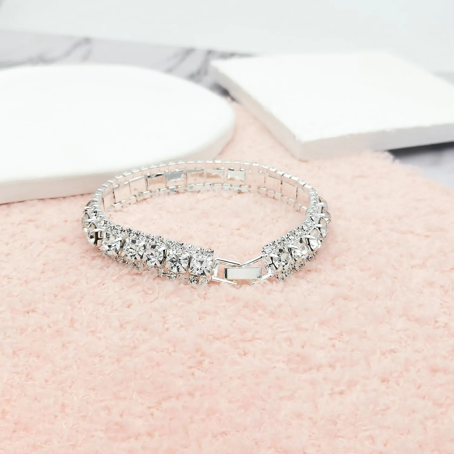 Multi Color 6mm Round Rhinestones Tennis Bracelets Silver Womens Red Blue Black Clear Rhinestones Jewelry