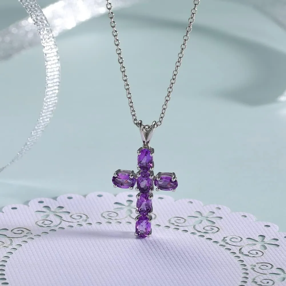 Multiple Style Cross Pendant Necklace for Men Women Sterling Silver Chain Personalized Garnet/Emerald/Green/Blue Turquoise Crystal Cross Necklaces for Christmas Anniversary