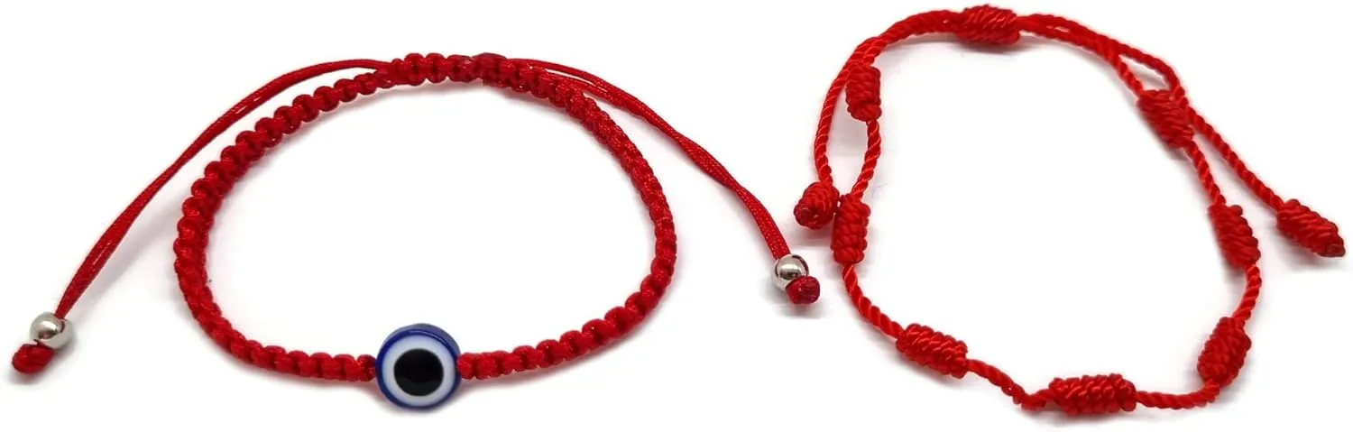 MYSTIC JEWELS by Dalia  Bracelet 7 Knots Red Thread  Protection and Evil Eye Adjustable Bracelet, Lucky Amulet, Handmade, Unisex