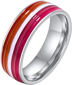 Nanafast Stainless Steel Lesbian & Nonbinary Pride Enamel Rainbow LGBT Ring for LGBTQ Wedding Engagement Size 6-12