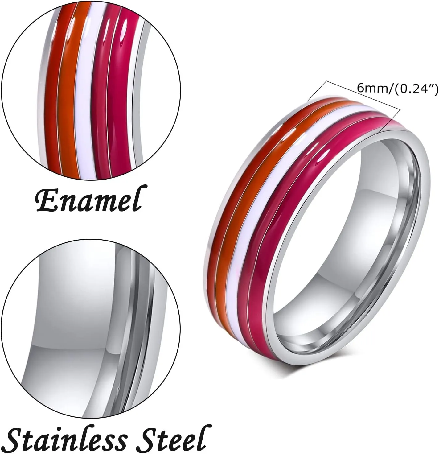 Nanafast Stainless Steel Lesbian & Nonbinary Pride Enamel Rainbow LGBT Ring for LGBTQ Wedding Engagement Size 6-12