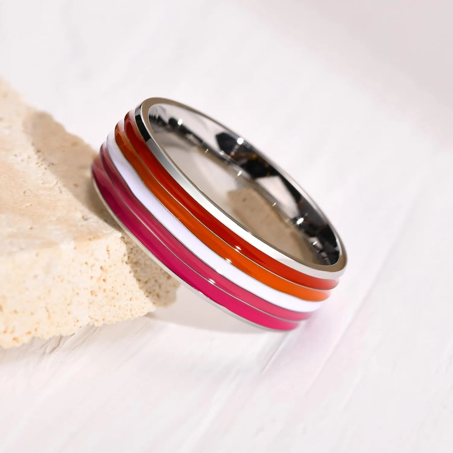 Nanafast Stainless Steel Lesbian & Nonbinary Pride Enamel Rainbow LGBT Ring for LGBTQ Wedding Engagement Size 6-12