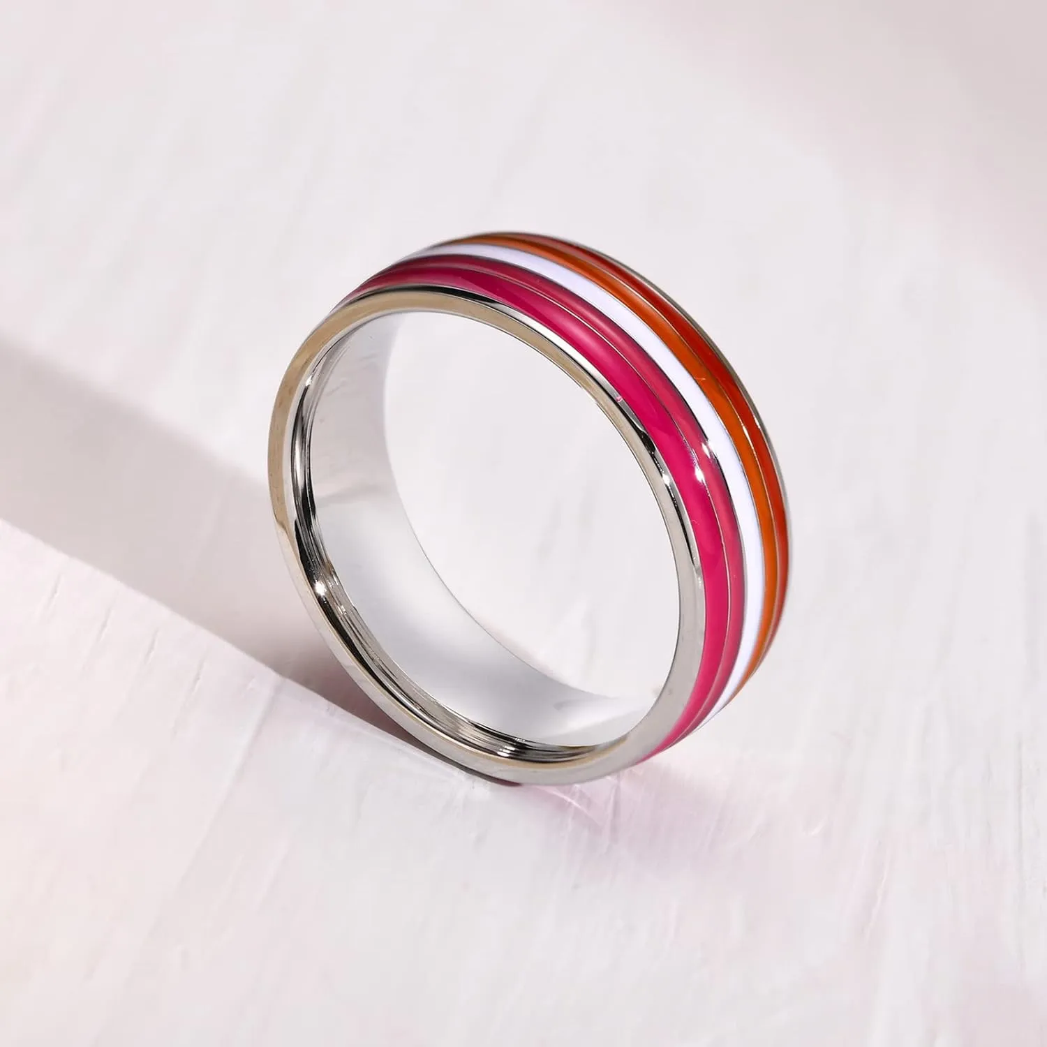 Nanafast Stainless Steel Lesbian & Nonbinary Pride Enamel Rainbow LGBT Ring for LGBTQ Wedding Engagement Size 6-12