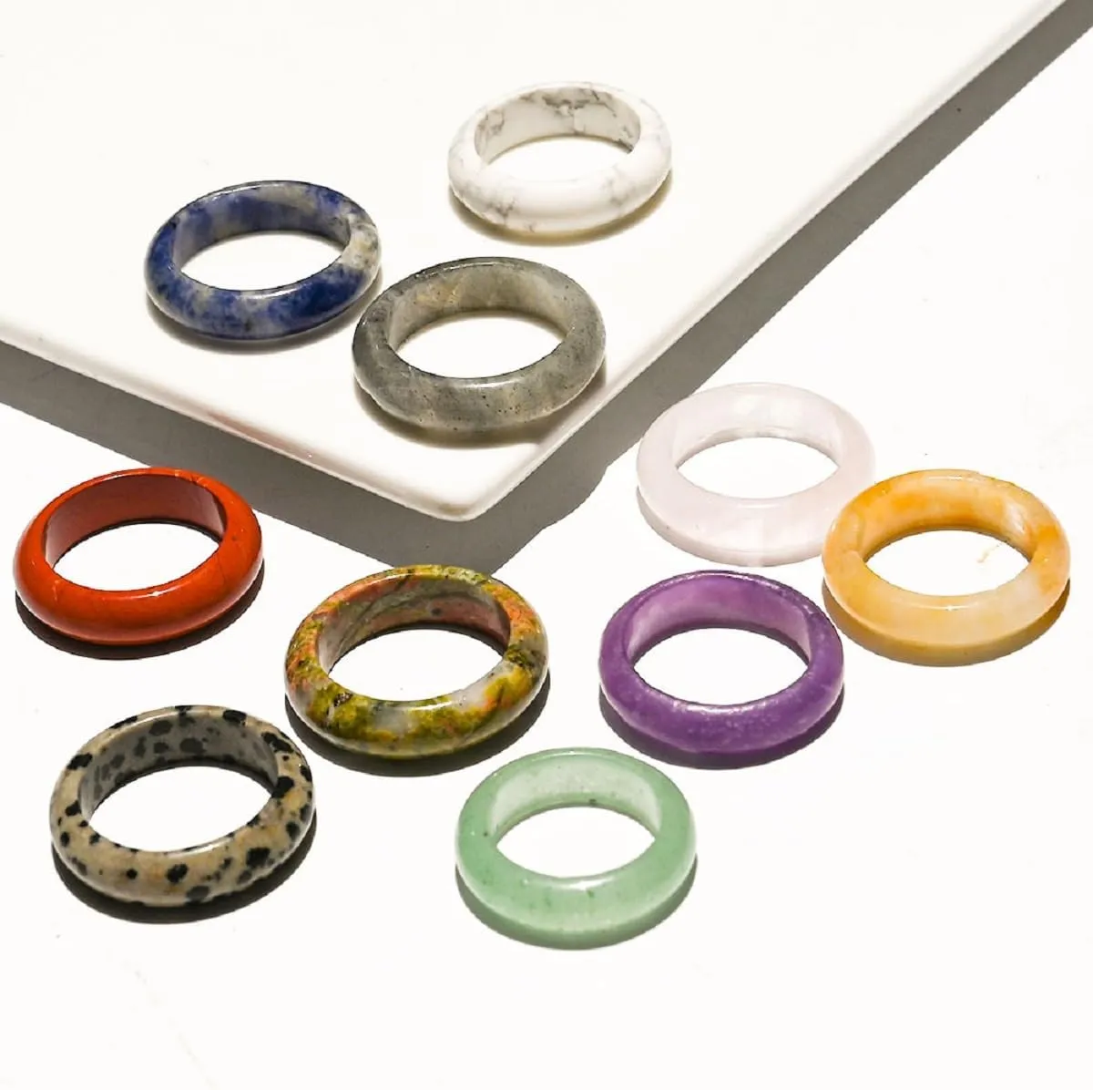 Natural Crystal Healing Agate Stone Ring Meditation Accessory for Men or Women