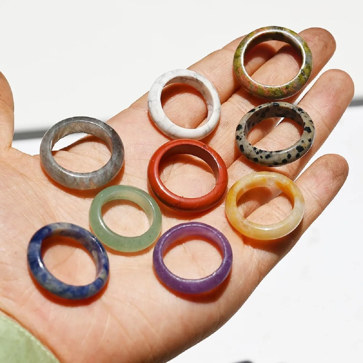 Natural Crystal Healing Agate Stone Ring Meditation Accessory for Men or Women