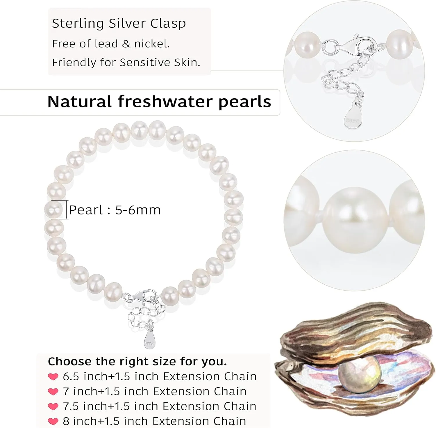 Natural Pearl Bracelets for Women 925 Sterling Silver Bracelets for Women Handmade Jewelry for Women AAAA Quality Real White Freshwater Pearl from The Pearls Source