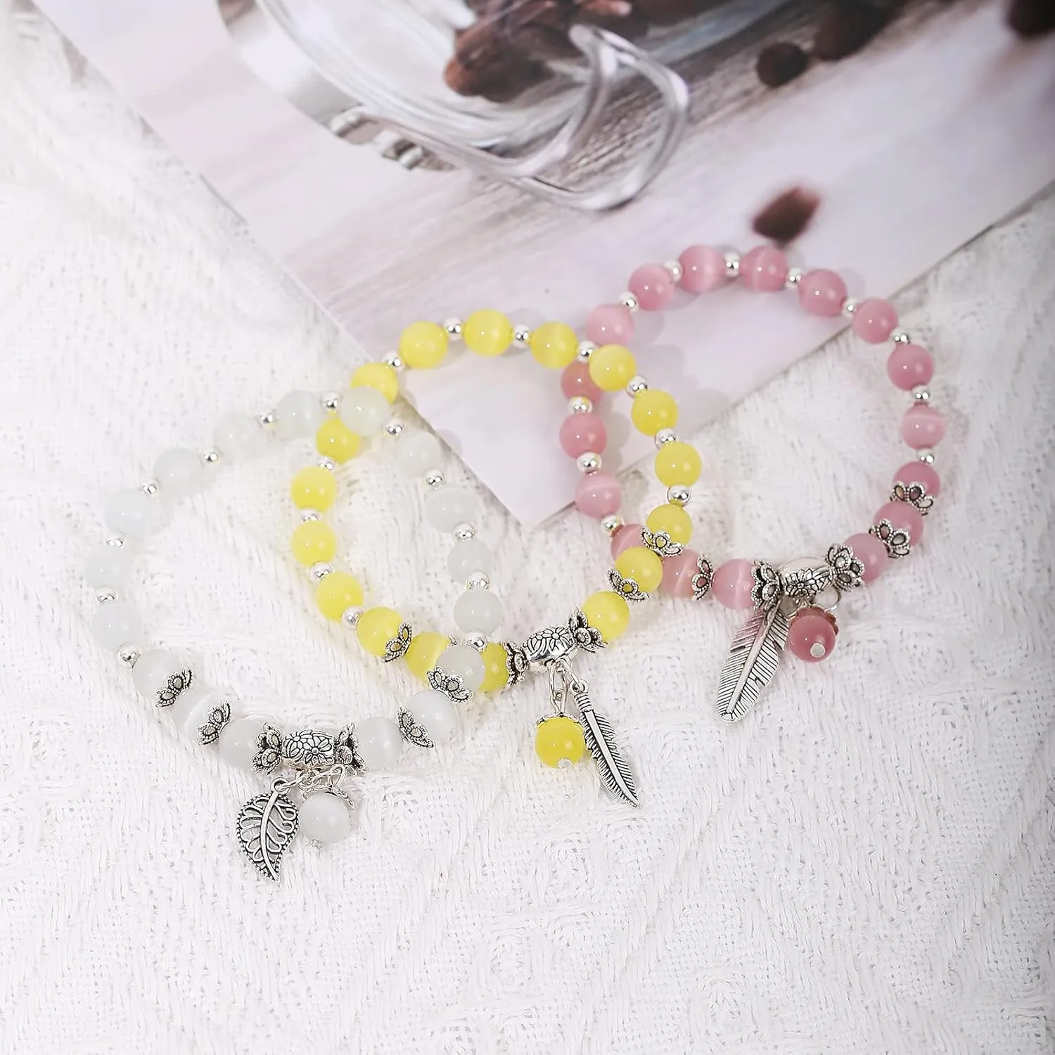 Natural Stretch Gemstone Bracelet Healing Stone Beaded Bracelets for Women Men Gifts (Unisex)