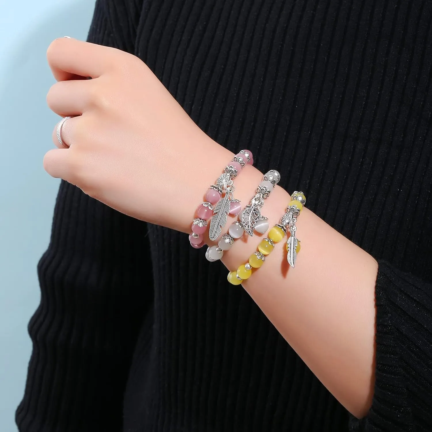 Natural Stretch Gemstone Bracelet Healing Stone Beaded Bracelets for Women Men Gifts (Unisex)