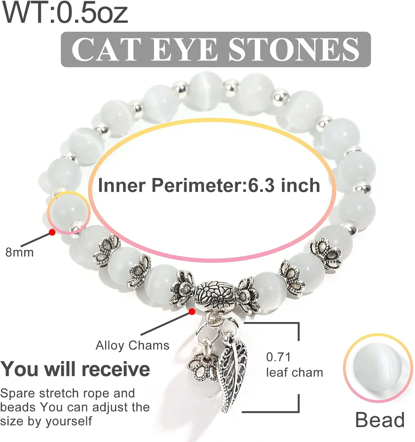 Natural Stretch Gemstone Bracelet Healing Stone Beaded Bracelets for Women Men Gifts (Unisex)