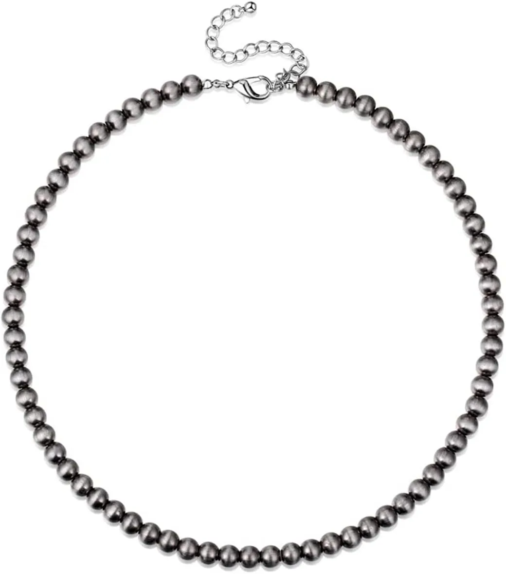 Navajo Black Pearl Layered Necklace Long Western Cowgirl Beaded Pearl Necklaces for Women Girls Party Wedding Jewelry