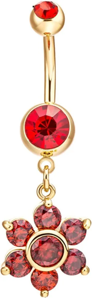 Navel Rings Stainless Steel, Crystal Navel Rings for Women Dangle Flower Gold Navel Piercing