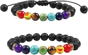 New 2025 Unisex 7 Beads Natural Lava Tiger Eye Stone Bracelet For Women Men Balance Bracelets Jewelry Prayer Adjustable Decoration Luxury With You Accessories Trendy For Women And Men