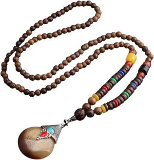 New 2025 Vintage Buddhist Beads Necklace Bohemian Long Sweater Chain Handmade Wood Beaded Necklaces For Women Men Souvenir Gifts Jewelry Gift Fashion Trendy Accessories Creative