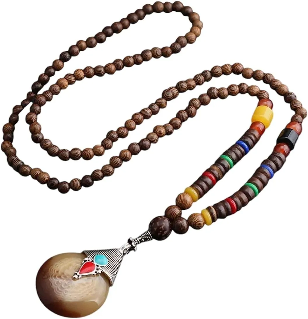 New 2025 Vintage Buddhist Beads Necklace Bohemian Long Sweater Chain Handmade Wood Beaded Necklaces For Women Men Souvenir Gifts Jewelry Gift Fashion Trendy Accessories Creative