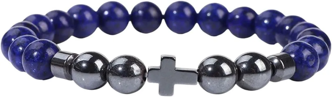 New 2026 Unisex Natural Stone Bracelet Men Beads Handmade Cross Pendant Bracelets Women Prayer Fitness Jewelry For 8Mm Decoration Luxury With You Accessories Trendy For Women And Men