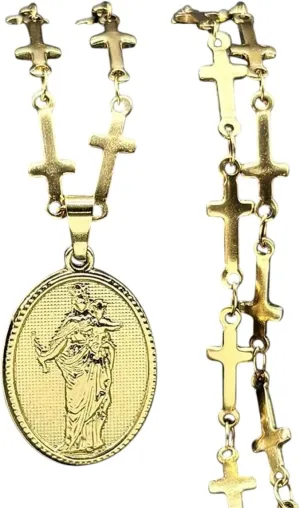 New 2026 Unisex Virgin Mary And Jesus Pendant Necklace For Women Men Stainless Steel Gold Color Christian Cross Chain Necklaces Decoration Jewelry Luxury With You Accessories Trendy For Women And Men