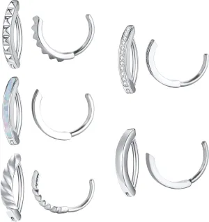 NEWITIN 5 Pieces 14G Clicker Belly Button Rings 316L Surgical Steel Navel Rings Cubic Zirconia Belly Piercing Jewelry Reverse Curved Navel Barbell for Women