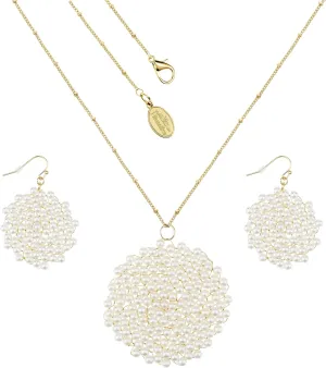 Niumike Handmade Crystal Circle Pendant Necklace and Earring Sets for Women Prom Disc Long Statement Necklaces Jewelry Sets with Gifts Box