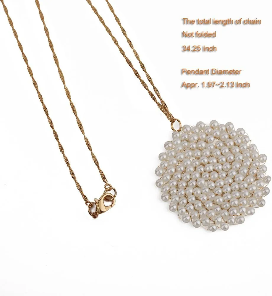 Niumike Handmade Crystal Circle Pendant Necklace and Earring Sets for Women Prom Disc Long Statement Necklaces Jewelry Sets with Gifts Box