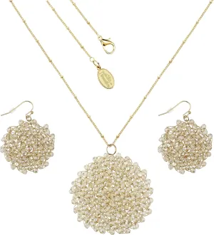 Niumike Handmade Crystal Circle Pendant Necklace and Earring Sets for Women Prom Disc Long Statement Necklaces Jewelry Sets with Gifts Box