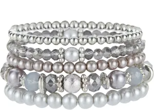 Noessla Beaded Pearl Stretch Bracelet Silver Stackable Crystal Beads Bracelets Trendy Costume Jewelry Mothers Day Gifts for Women