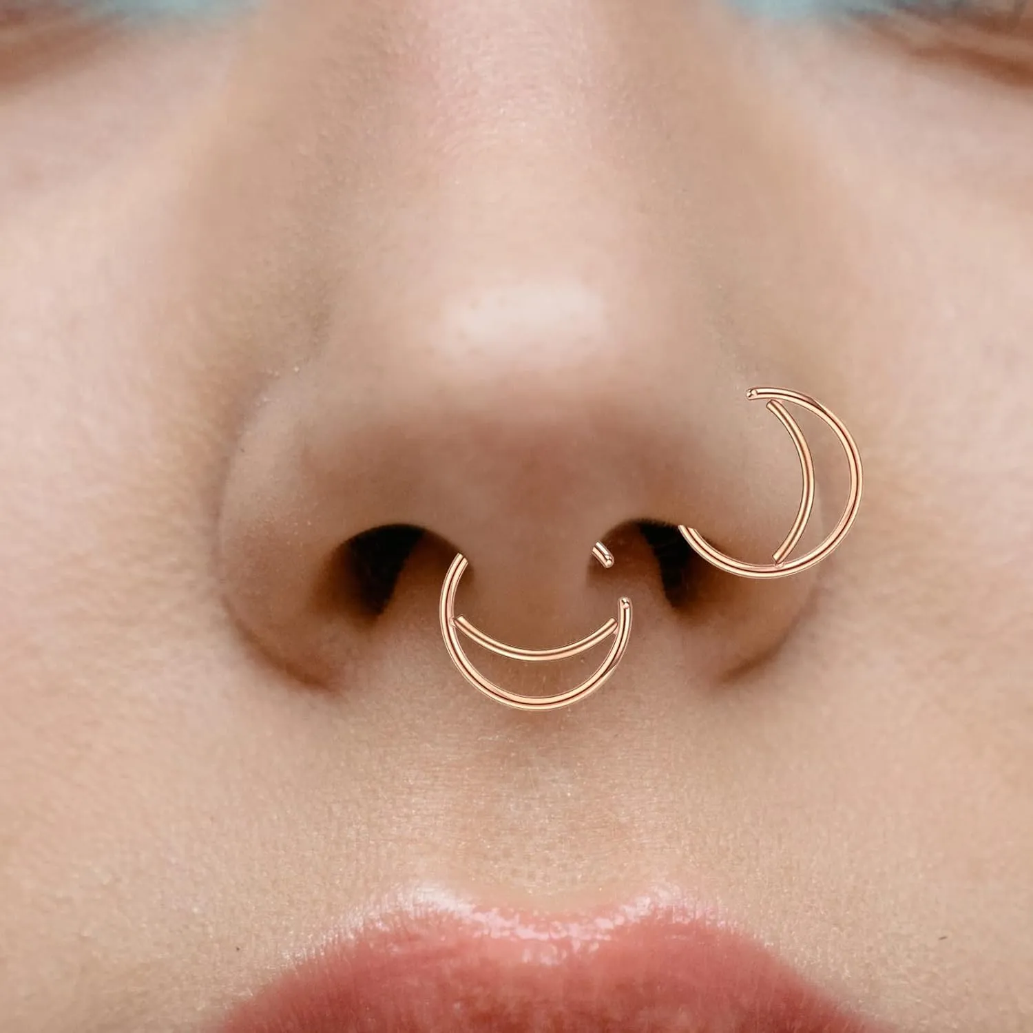 Nose Rings Hoops For Women, 20G 8mm 316L Surgical Steel Septum Rings, Nostril Cartilage Piercing Hoop Dainty Jewelry (Rose Gold Moon)