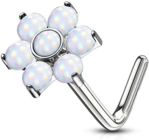 Nose Stud Rings L-Shape with Illuminating Stone Flower Top 20g(.8mm) 1/4(6mm)