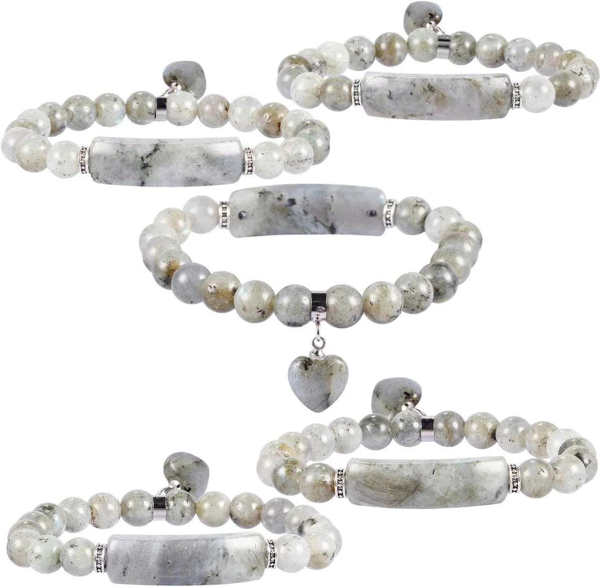 Nupuyai 8MM Stretch Bracelets for Unisex, Healing Stone Bracelet with Dangle Heart Charm 7"