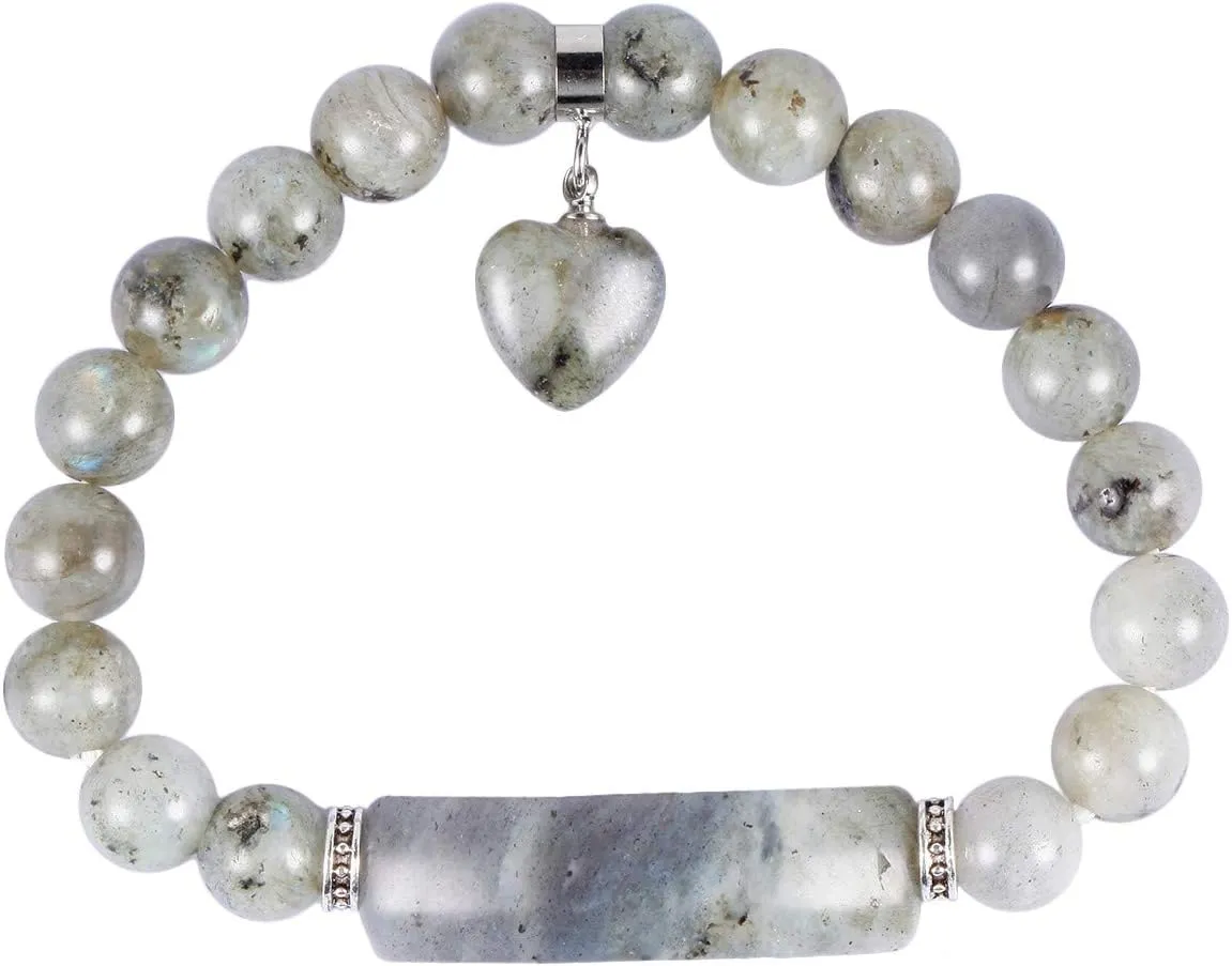 Nupuyai 8MM Stretch Bracelets for Unisex, Healing Stone Bracelet with Dangle Heart Charm 7"