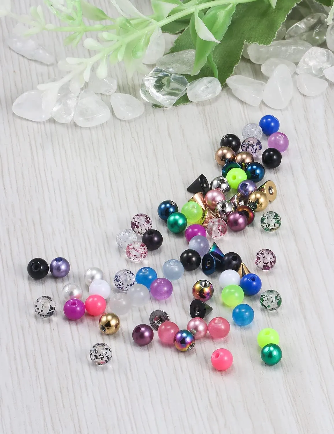 Ocptiy 16G 3mm Replacement Balls Set &14G 5mm Piercing Balls Stainless Steel Glow in the Drak Plastic Replacement Balls Parts Jewelry Piercing Pearl Barbell Parts for Women Men 3mm 5mm Balls 72Pcs