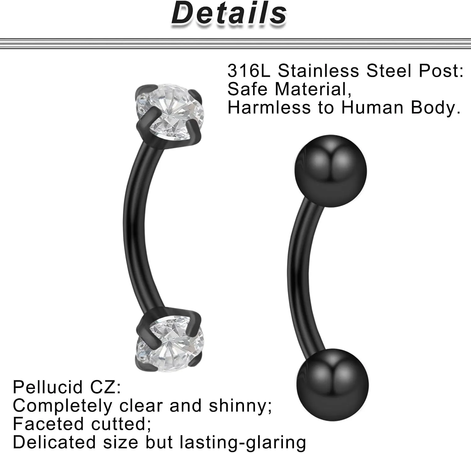 Ocptiy 16G Rook Piercing Jewelry Eyebrow Rings Hypoallergenic Surgical Steel Vertical Lip Labret Belly Snake Eye Tongue Ring Daith Earring Piercing Jewelry for Men Women Curved Barbells 6mm 8mm 10mm