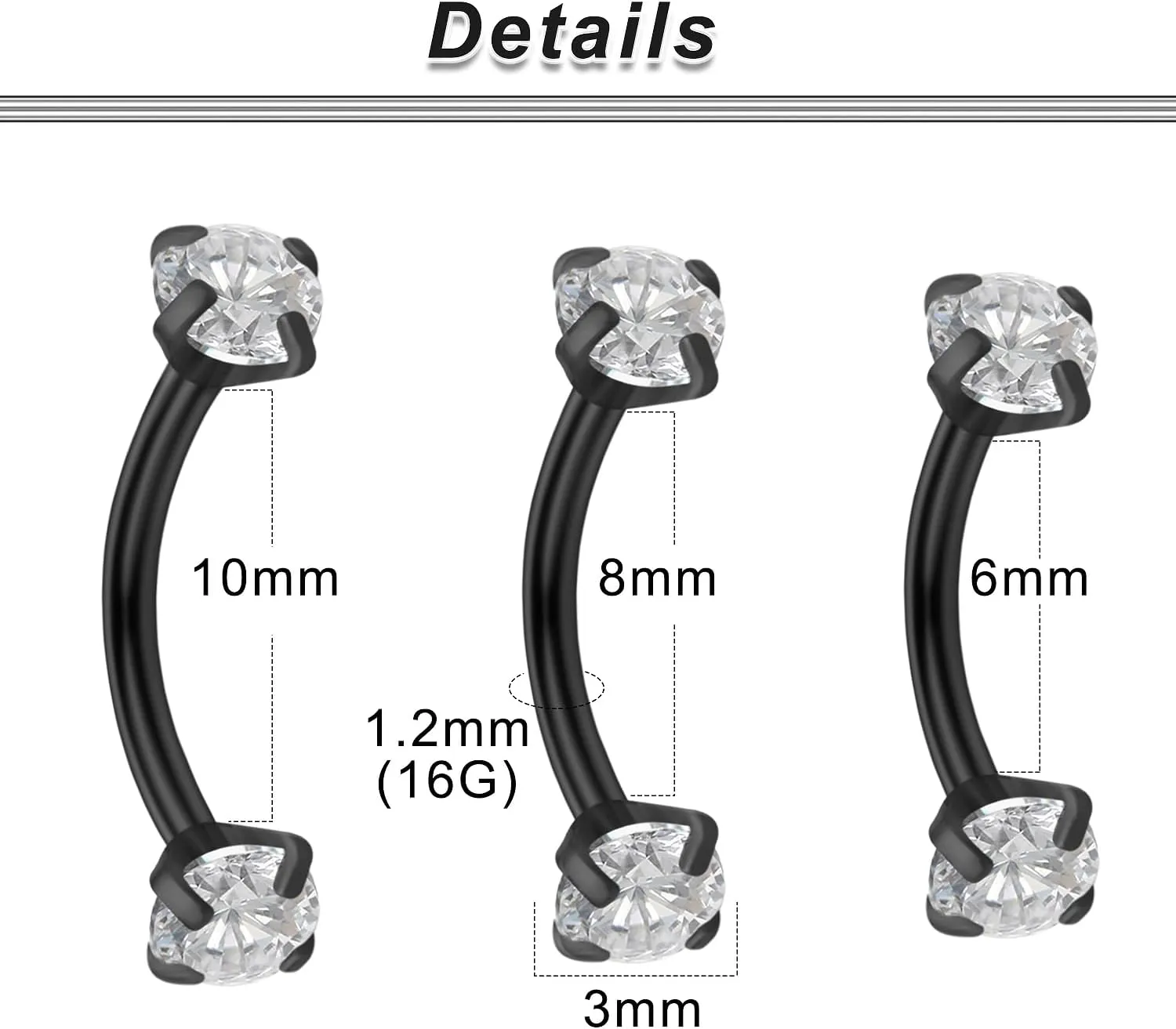 Ocptiy 16G Rook Piercing Jewelry Eyebrow Rings Hypoallergenic Surgical Steel Vertical Lip Labret Belly Snake Eye Tongue Ring Daith Earring Piercing Jewelry for Men Women Curved Barbells 6mm 8mm 10mm