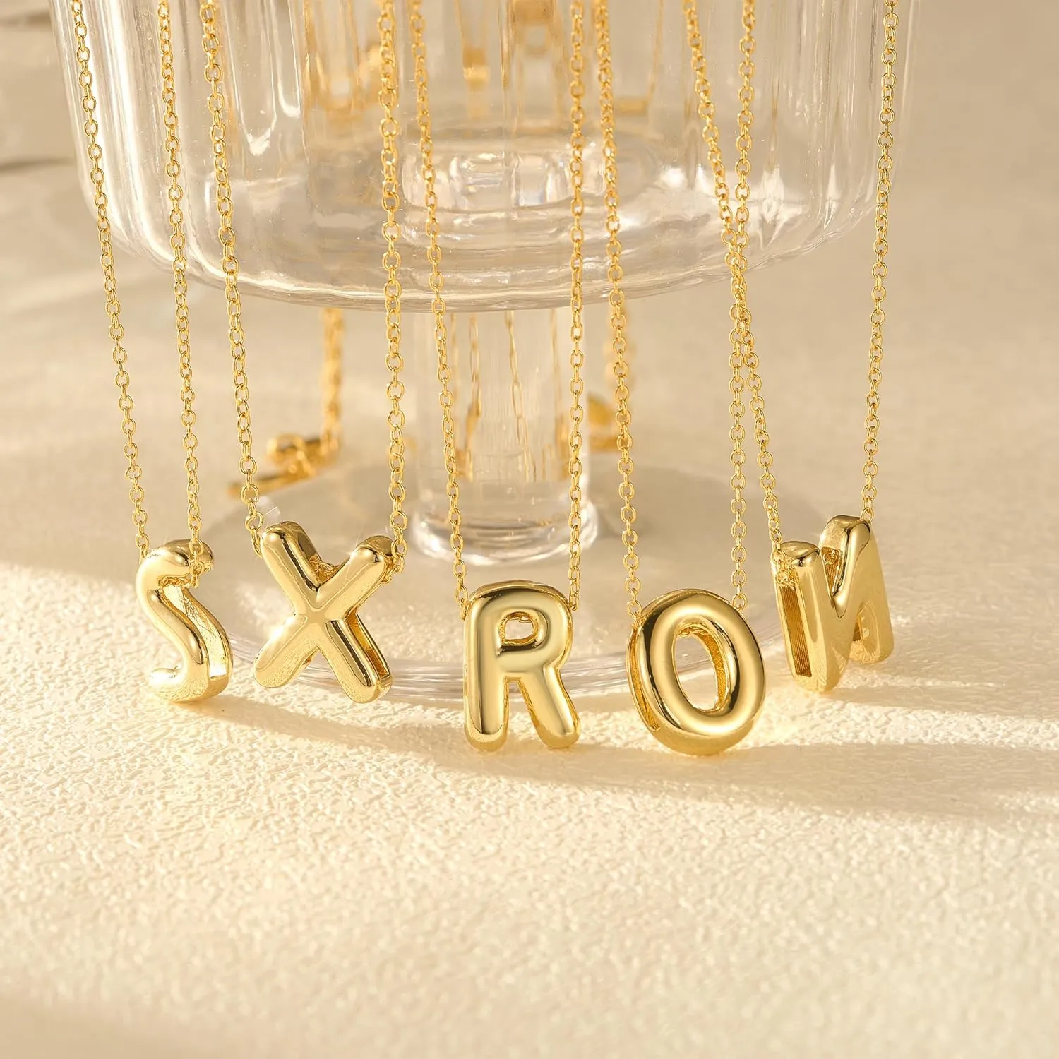 OOOPEL Bubble Initial Necklaces for Women Layered A-Z Alphabet Pendant Necklace 14K Gold Plated Balloon Letter Necklace Dainty Jewelry Gift
