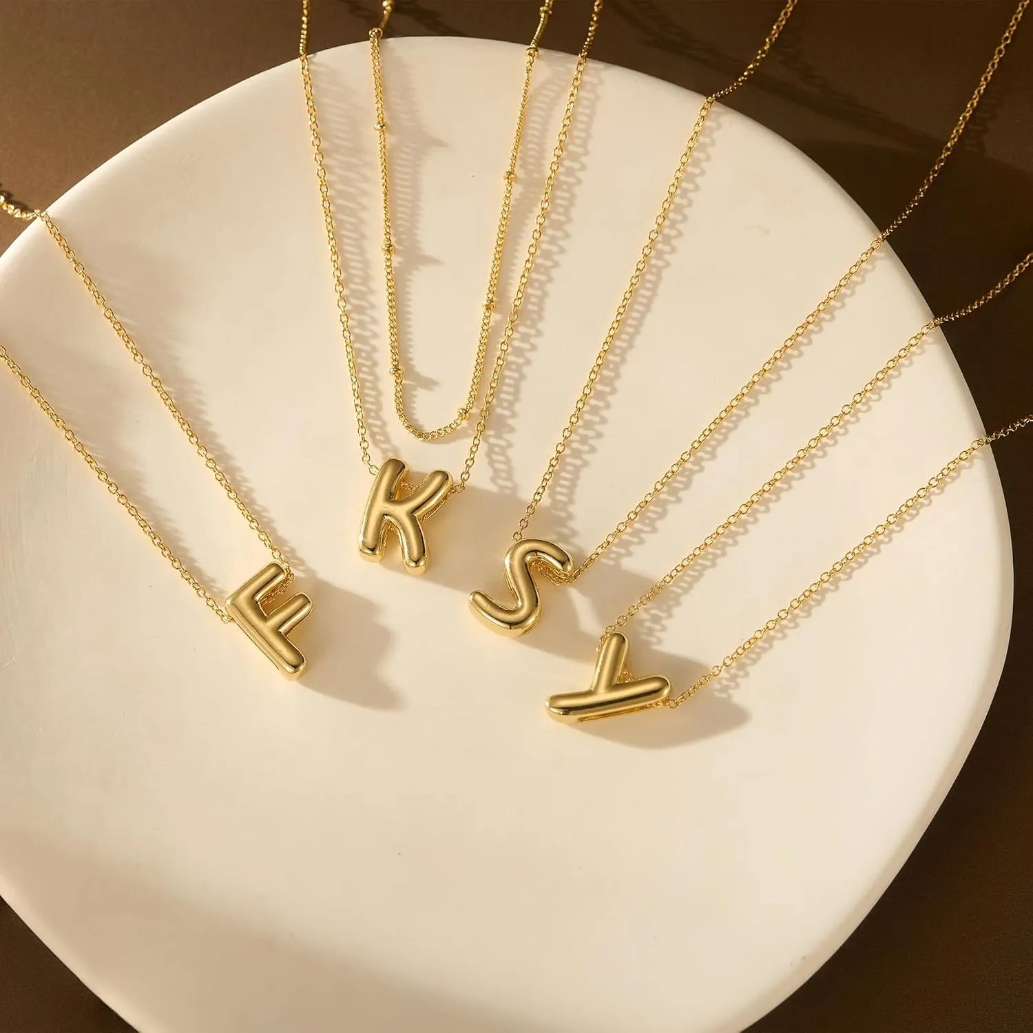 OOOPEL Bubble Initial Necklaces for Women Layered A-Z Alphabet Pendant Necklace 14K Gold Plated Balloon Letter Necklace Dainty Jewelry Gift