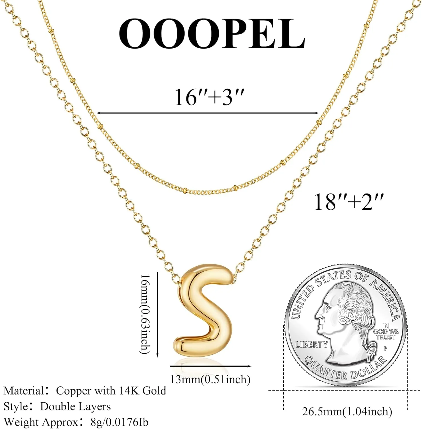 OOOPEL Bubble Initial Necklaces for Women Layered A-Z Alphabet Pendant Necklace 14K Gold Plated Balloon Letter Necklace Dainty Jewelry Gift