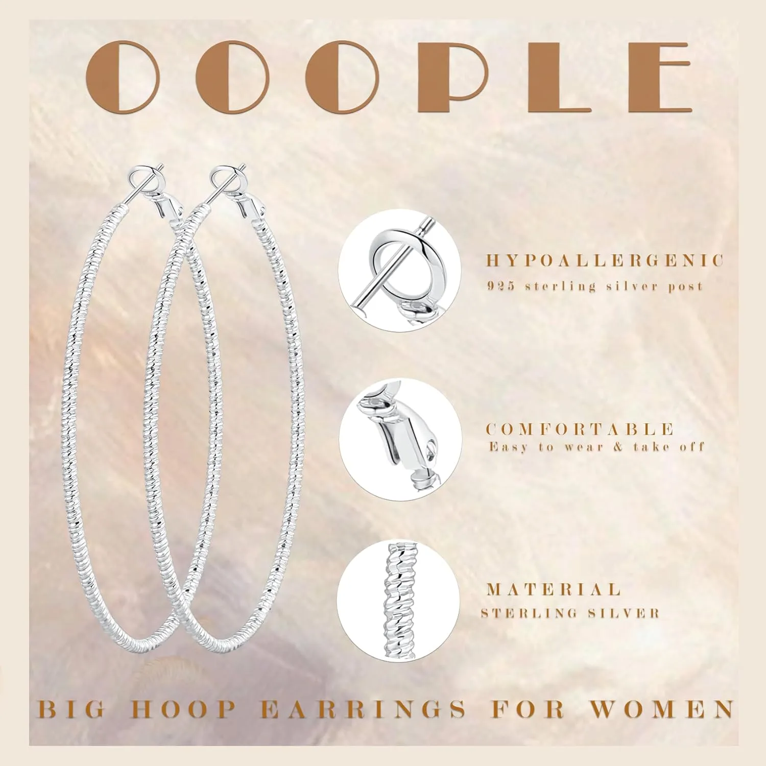 OOOPEL Gold Hoops Earrings for Women, 14k Real Gold Plated Big Earring Hoops Lightweight Earrings Hypoallergenic Large Sterling Silver Hoop Earring for Women 30MM 40MM 50MM 60MM